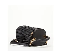 Susu Mini Purse Leather Black Crossbody Bag Weave Small Bucket Bag Women's Handbag