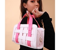 Haute Sauce Women's The Weave Camera Mini Sling Bag - Fuchsia Pink & Ivory White