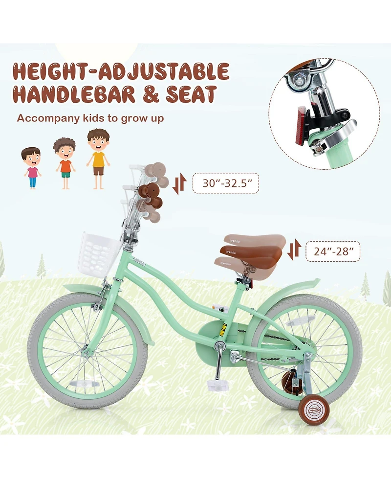 18 Inch Kids Bike with Adjustable Seat and Bell for Kids 3-8 Years Olds
