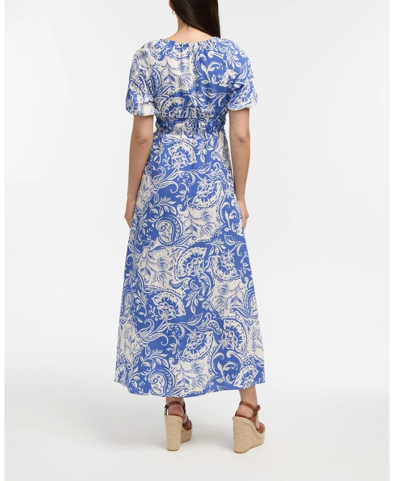 Ellen Tracy Women's V-Neck Dress with Smocking Detail