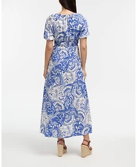 Ellen Tracy Women's V-Neck Dress with Smocking Detail