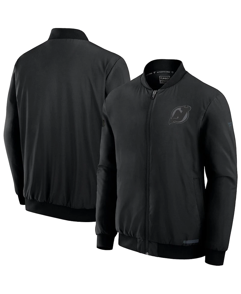 Fanatics Men's Black New Jersey Devils Authentic Pro Road Full-Zip Bomber Jacket