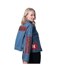 G-iii 4Her by Carl Banks Women's Denim Nebraska Huskers Game Ball Patches and Studs Full-Button Jacket