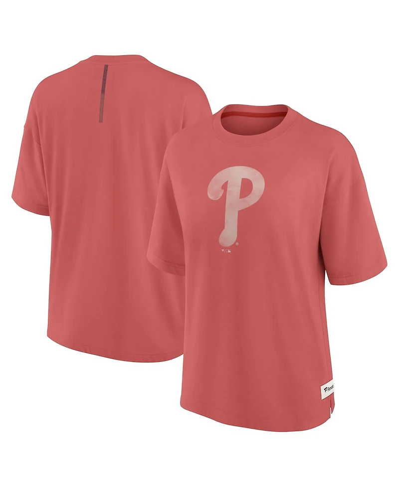 Fanatics Women's Red Philadelphia Phillies Oversized Elements Raw Edge Future Ground T-Shirt