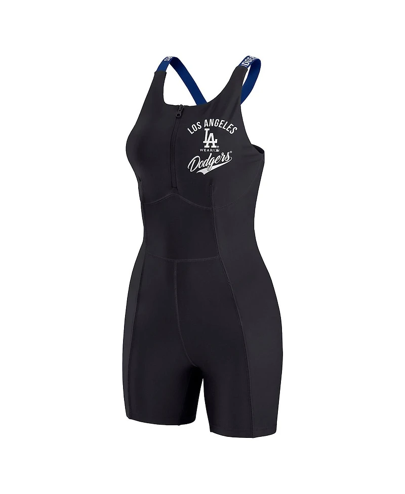 Wear By Erin Andrews Women's Black Los Angeles Dodgers Bodycon Quarter-Zip Romper
