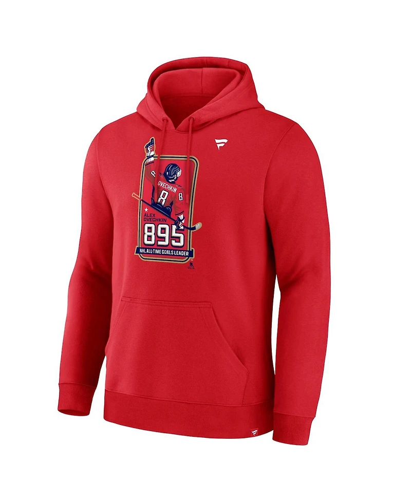 Fanatics Men's Alexander Ovechkin Athletic Red Washington Capitals Nhl All-Time Leading Goal Scorer 895 Logo Pullover Hoodie