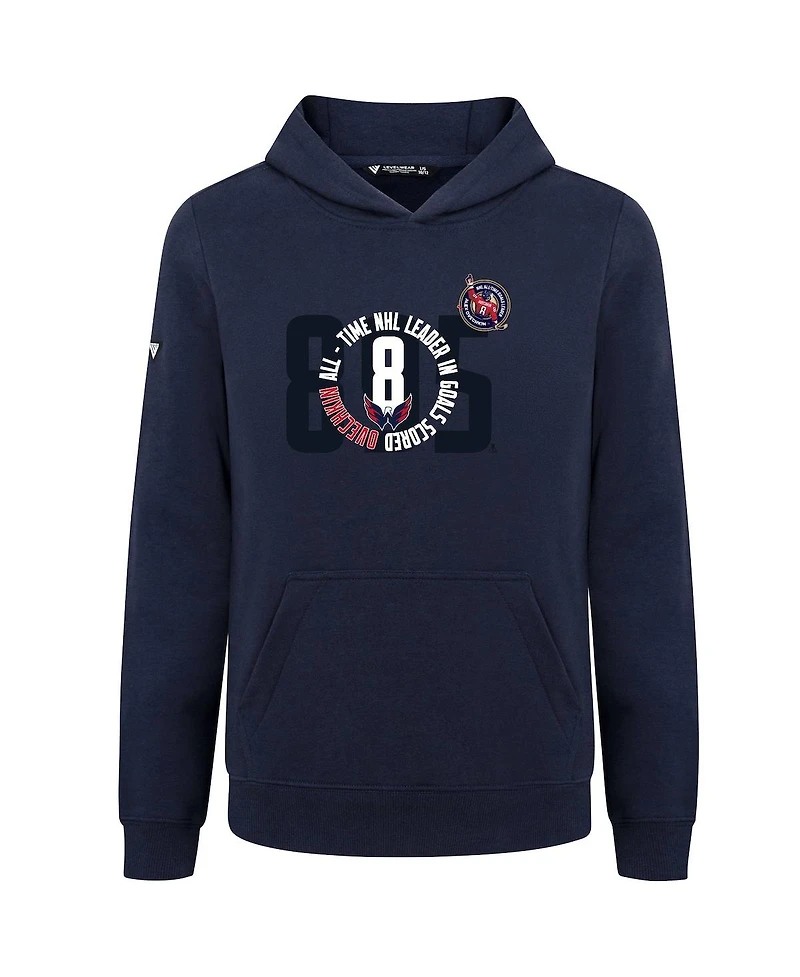 LevelWear Big Boys and Girls Alexander Ovechkin Navy Washington Capitals Nhl All-Time Leading Goal Scorer Milestone Name & Number Podium Pullover Hood