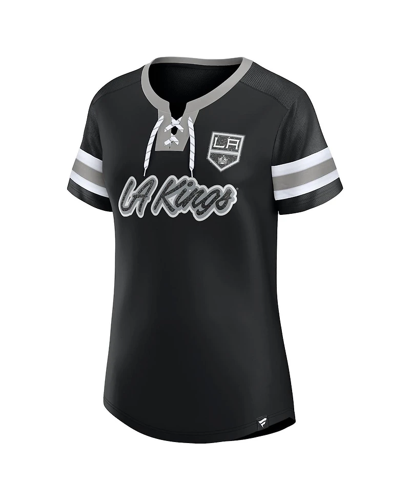 Fanatics Women's Black Los Angeles Kings Iconic Athena Lace-Up T-Shirt
