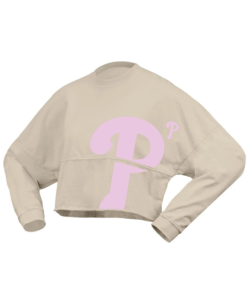 Fanatics Women's Cream Philadelphia Phillies Floral Preppy Cropped Long Sleeve T-Shirt