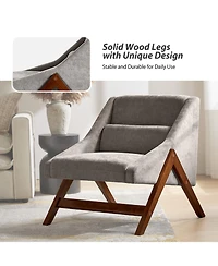 Elias Modern Accent Sloped Armrests Chair with Solid Wood Legs and A Lumbar Pillow