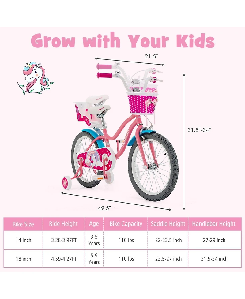 Kids Bicycle with Training Wheels and Basket for Boys and Girls Age 3-9 Years