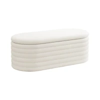 Upholstered Oval Storage Ottoman Bench with Safety Hinge, Footrest for Bedroom, Living Room, or Entryway-The Pop Home