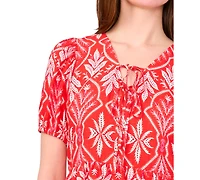Msk Petite Placed Print Puff-Sleeve Swing Dress