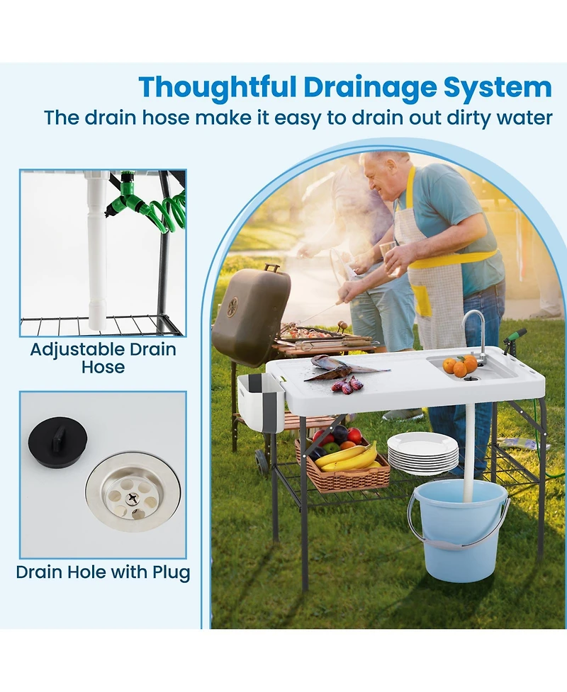 2 in 1 Folding Fish Cleaning Table with Sink and Faucet for Patio Bbq