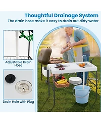 2 in 1 Folding Fish Cleaning Table with Sink and Faucet for Patio Bbq