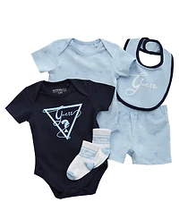 Guess Baby Boys 5-Piece Bodysuits, Shorts, Bib and Socks Set