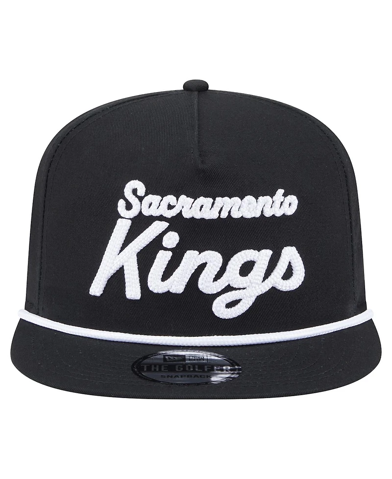 New Era Men's Black Sacramento Kings Team Text Golfer Snapback Hat
