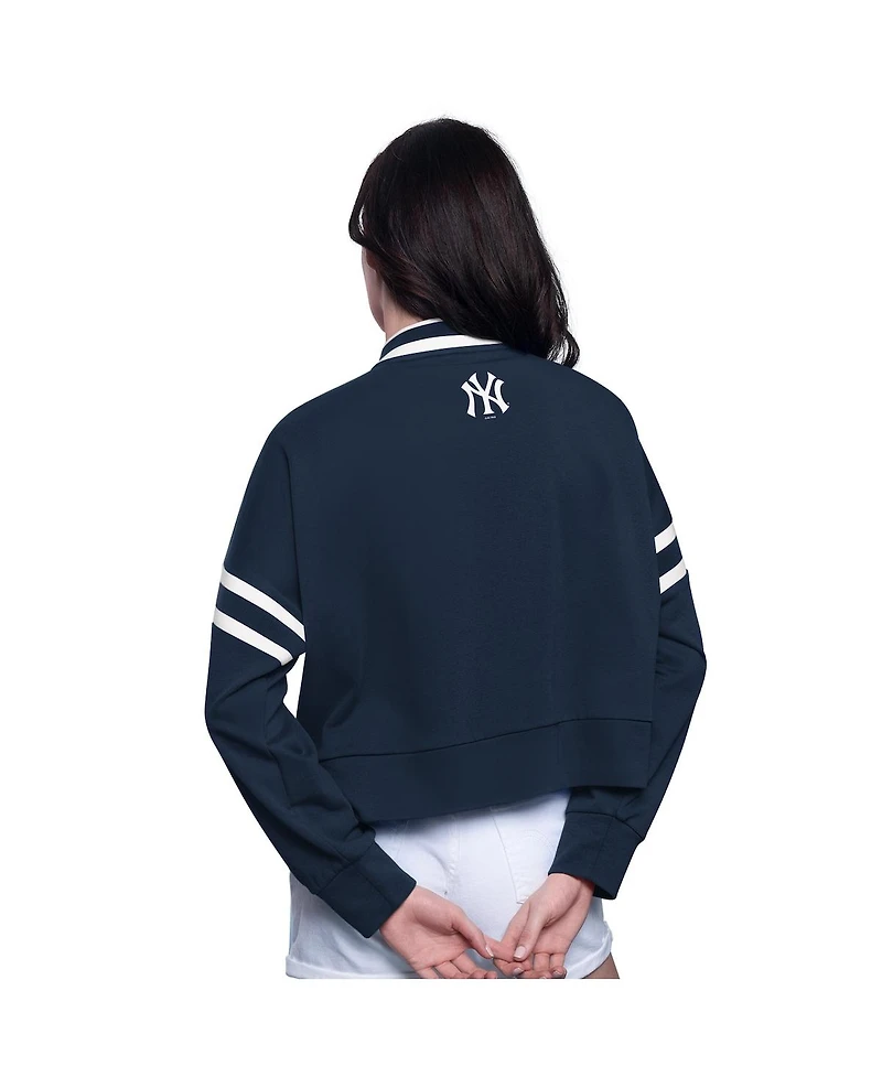 Starter Women's Navy New York Yankees Power Play Cropped Pullover Sweatshirt