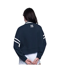 Starter Women's Navy New York Yankees Power Play Cropped Pullover Sweatshirt