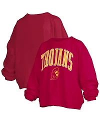 Pressbox Women's Cardinal Usc Trojans Janise Arch Over Logo Waist Length Oversized Pullover Sweatshirt