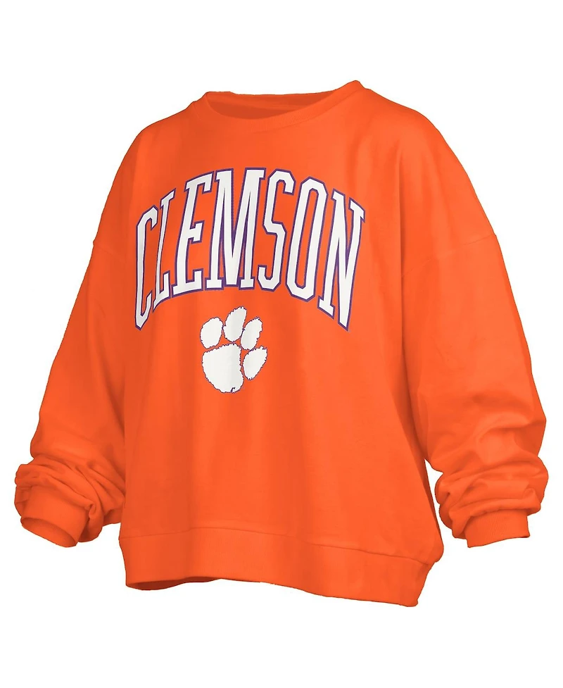 Pressbox Women's Orange Clemson Tigers Janise Arch Over Logo Waist Length Oversized Pullover Sweatshirt