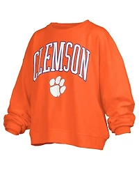 Pressbox Women's Orange Clemson Tigers Janise Arch Over Logo Waist Length Oversized Pullover Sweatshirt
