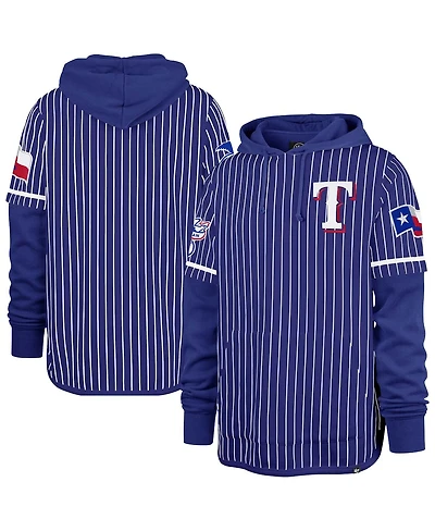 '47 Brand Men's Royal Texas Rangers Pinstripe Double Header Pullover Hoodie