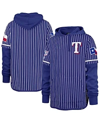 '47 Brand Men's Royal Texas Rangers Pinstripe Double Header Pullover Hoodie