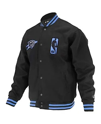Fisll Men's and Women's Black Oklahoma City Thunder Logo Man Shadow Collection Full-Snap Varsity Jacket