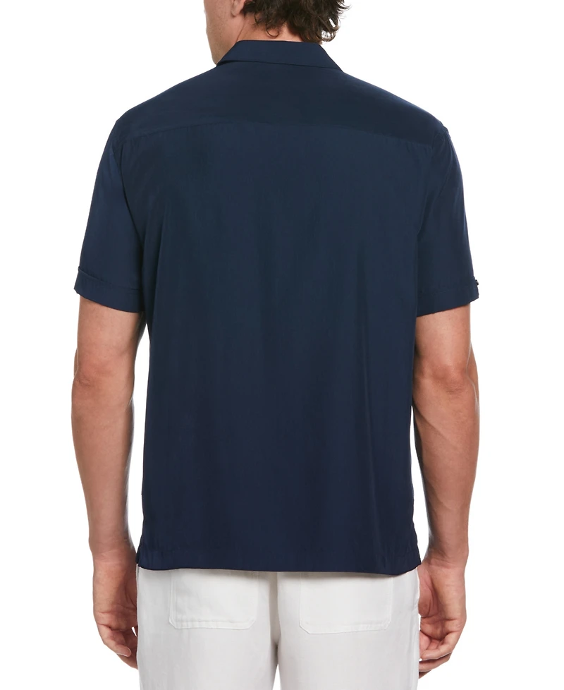 Cubavera Men's Pick Stitch Panel Short Sleeve Button-Down Shirt