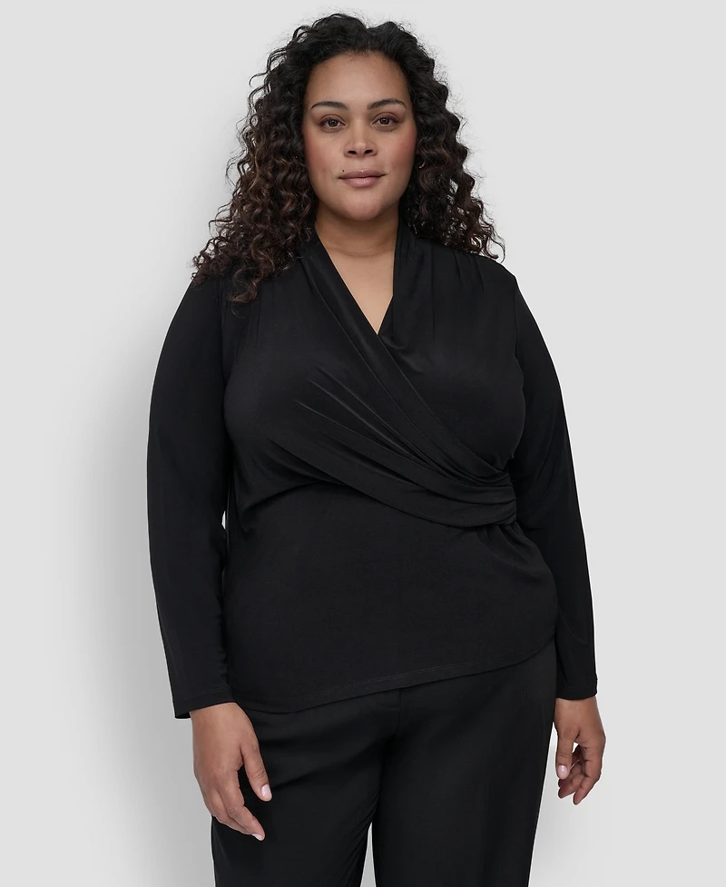 Dkny Plus Long-Sleeve Faux-Wrap Top