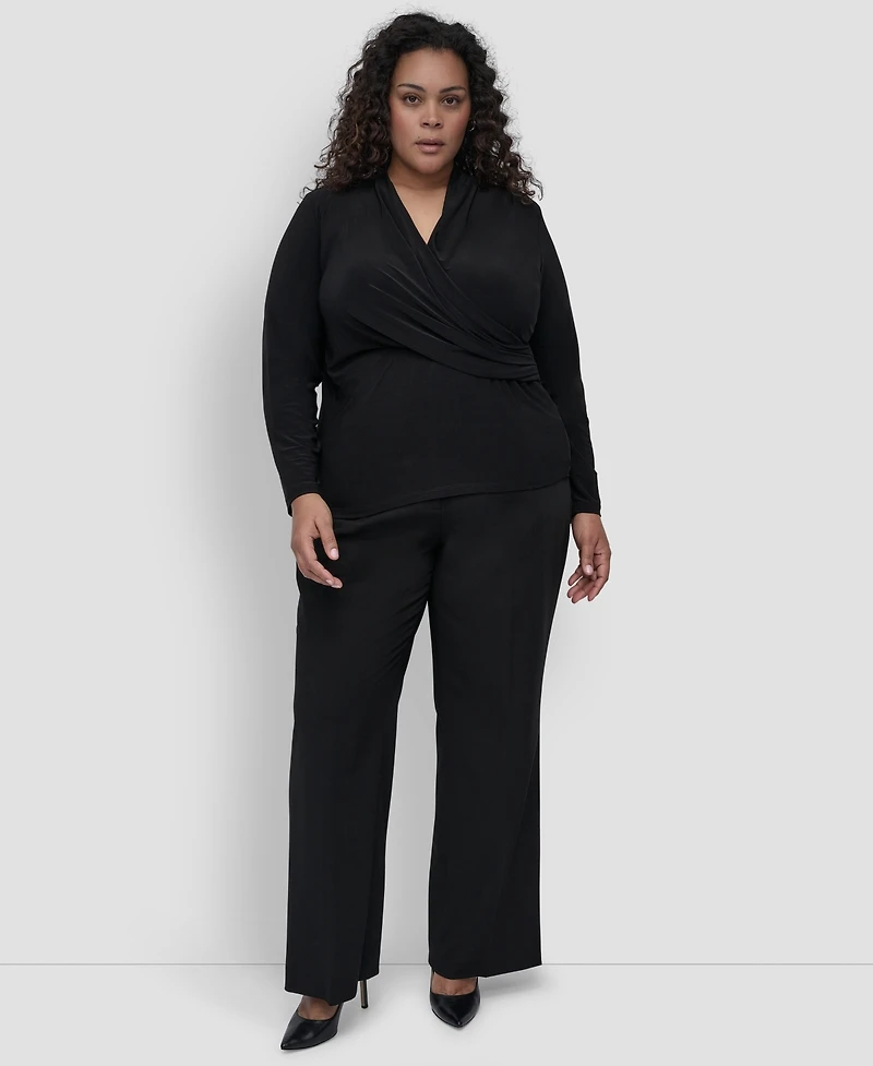Dkny Plus Long-Sleeve Faux-Wrap Top