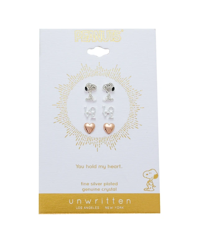 Peanuts Unwritten Three Pair Silver Plated Snoopy Earring Set with