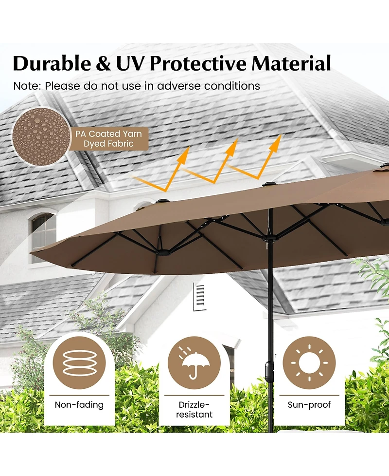 Gymax 13FT Double-sided Patio Umbrella w/ Crank Handle Base Safety Lock