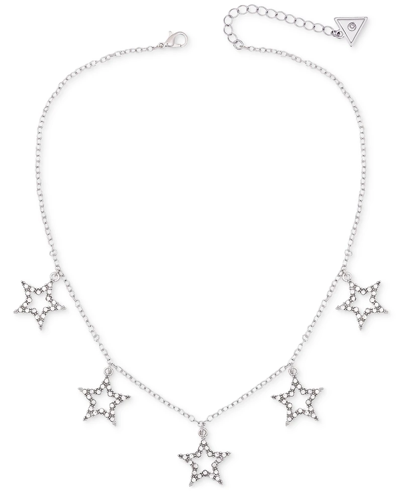 Guess Silver-Tone Pave Star Charm Statement Necklace, 16" + 2" extender