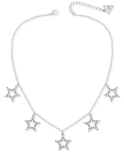 Guess Silver-Tone Pave Star Charm Statement Necklace, 16" + 2" extender