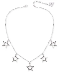 Guess Silver-Tone Pave Star Charm Statement Necklace, 16" + 2" extender