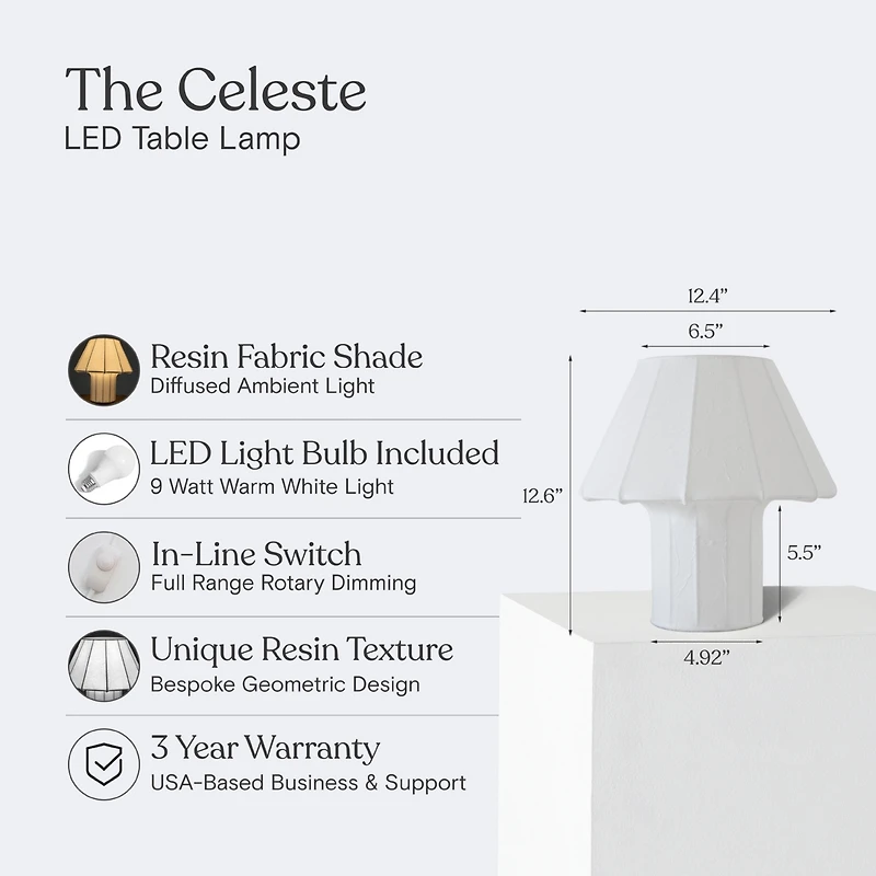 Celeste Led Lightweight Table Lamp with Resin Fabric Shade, Bulb Included (12.6")