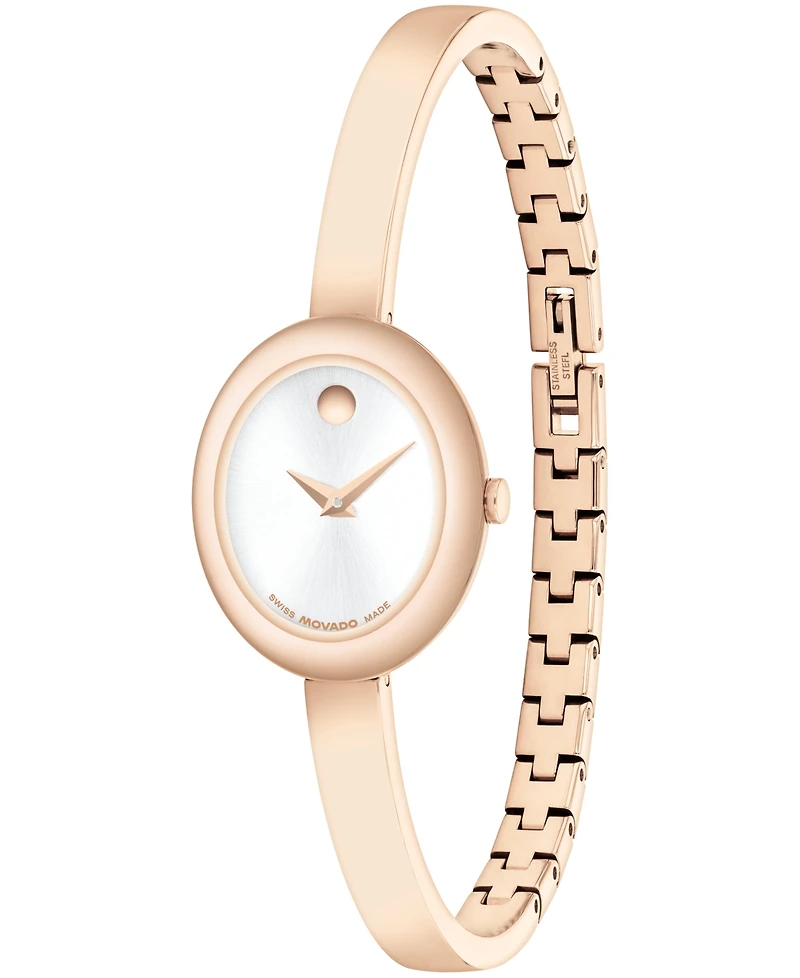 Movado Women's Museum Oval Bangle Swiss Quartz Rose Pvd Watch, 22 x 26mm