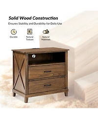 Miguel 2-Drawer Solid Wood End Table with Built-in Power Outlet and Usb Ports
