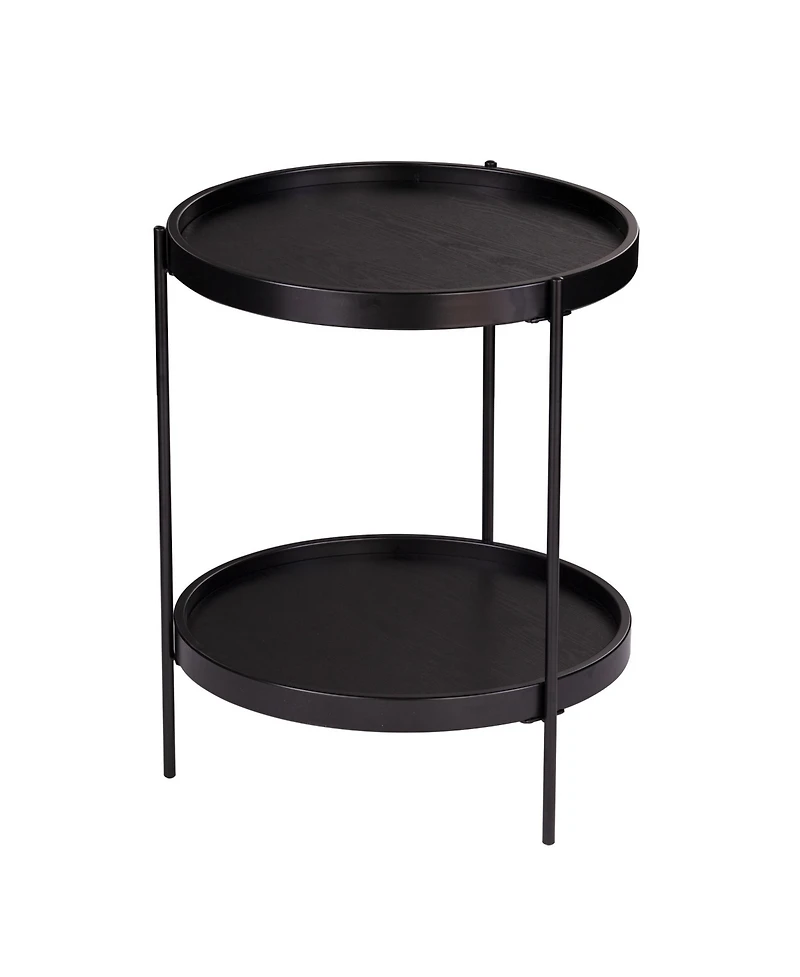 Round End Table with Shelf in Wood and Iron for Living Room or Office