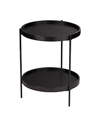 Round End Table with Shelf in Wood and Iron for Living Room or Office