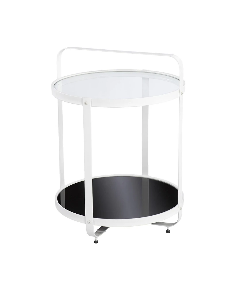 Glass and Iron Round End Table with Shelf for Living Room or Bedroom