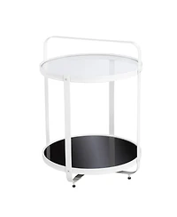 Glass and Iron Round End Table with Shelf for Living Room or Bedroom