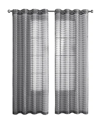 Kate Aurora 2 Piece Silver Plaid Grommet Top Sheer Window Curtain Panels