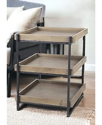 Rustic Solid Wood Square End Table with Two Shelves for Storage