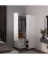 Granger Armoire, 1 Door, 3 Drawers, 7 Shelves, 10 Legs, White