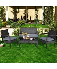 Gymax 8PCS Patio Wicker Rattan Conversation Set Outdoor Furniture Set w/ Cushion