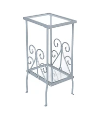 Contemporary Glass and Metal Square End Table with Lower Shelf