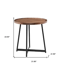 21.66" X 21.66" X 22.05" Round Side Table In American Walnut And Black